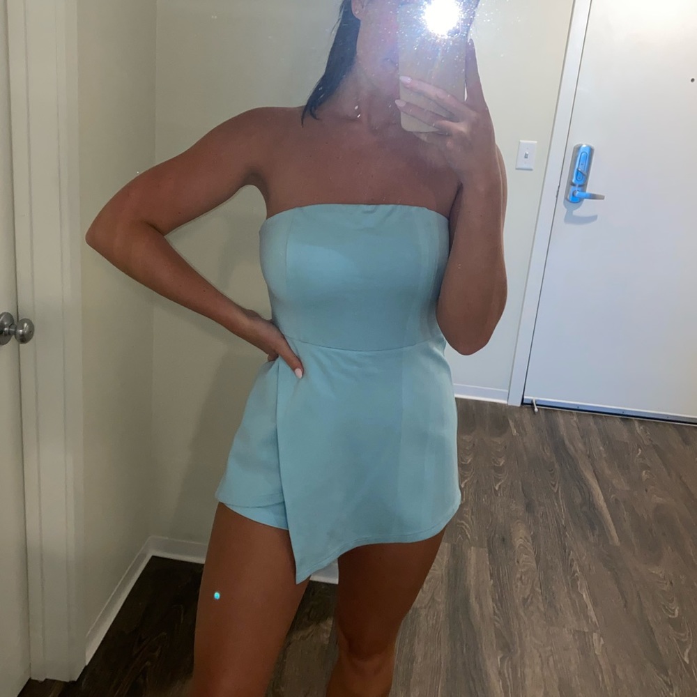 Superdown light blue strapless romper, size medium